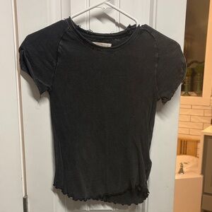 We The Free Black Raw-Edge Short Sleeve Tee